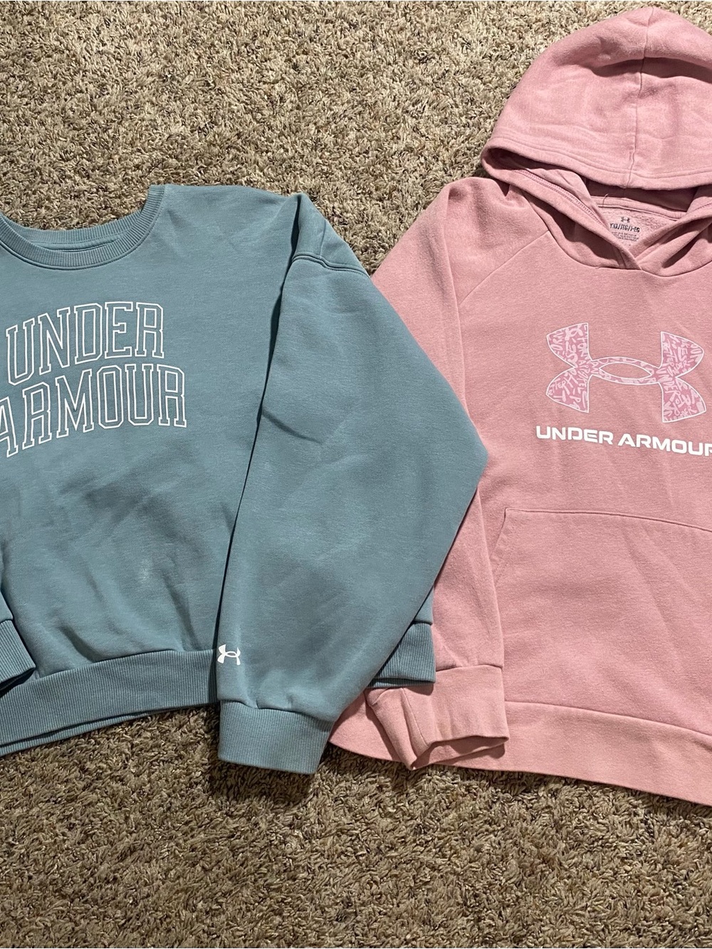 Under Armour Girls' Pink Hoodie & Teal Crewneck Sweatshirt Set